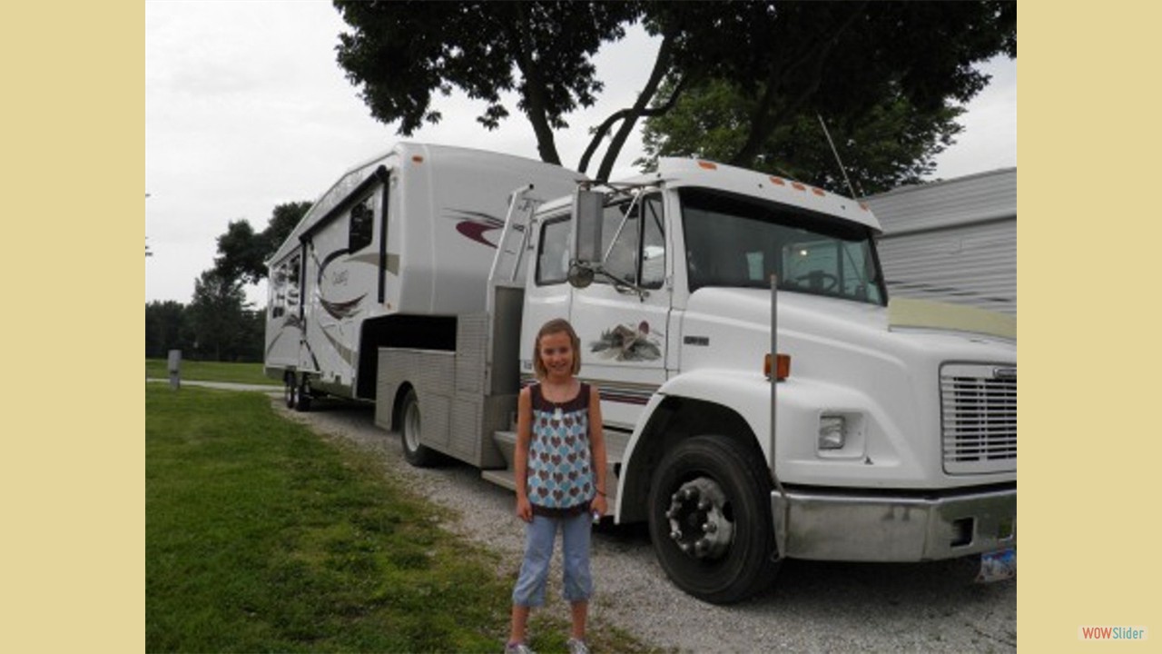 Abby with our rig on the first day or our trip. 