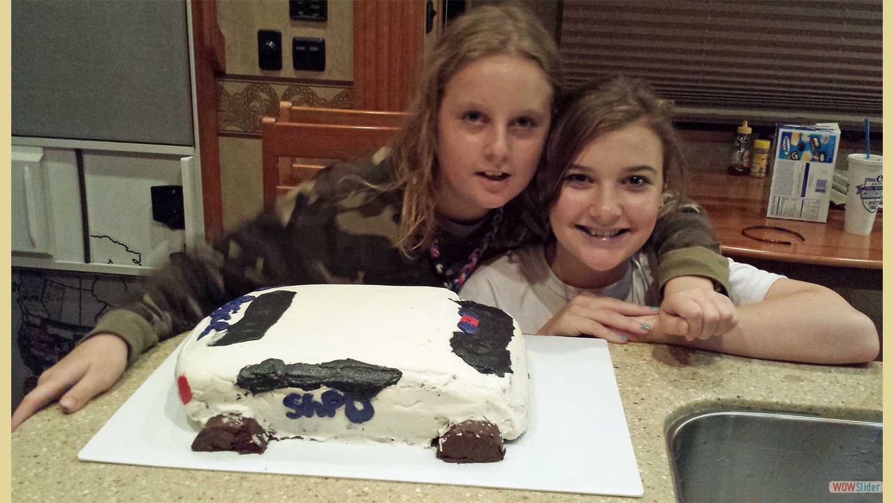 Grade and Abby made a birthday cake for Dad (Mike)
